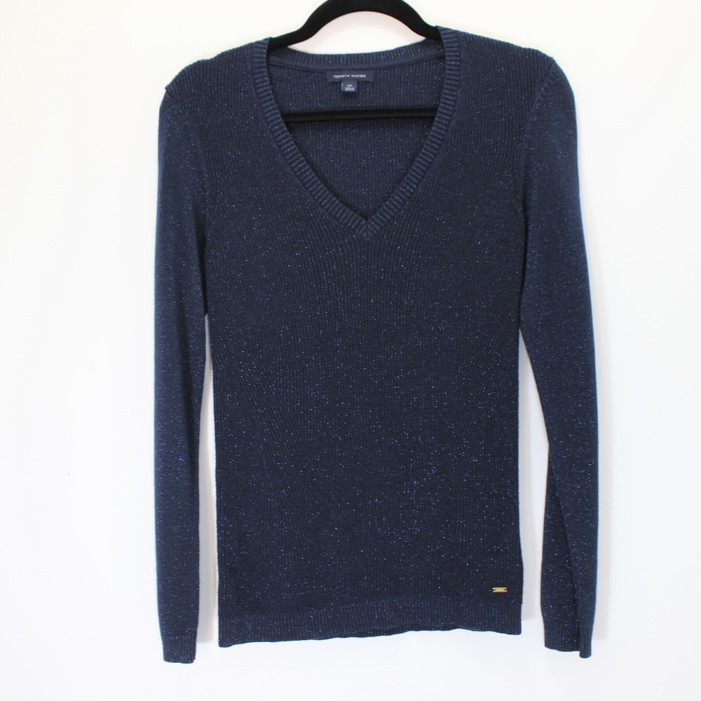 TOMMY HILFIGER Sparkly V Neck Cotton Wool Blend